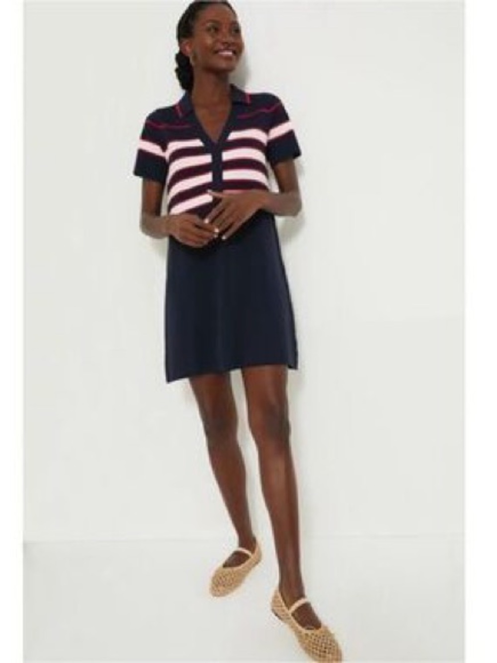 Tuckernuck Navy, Pink and White Striped Short Sleeve Cover-Up Dress